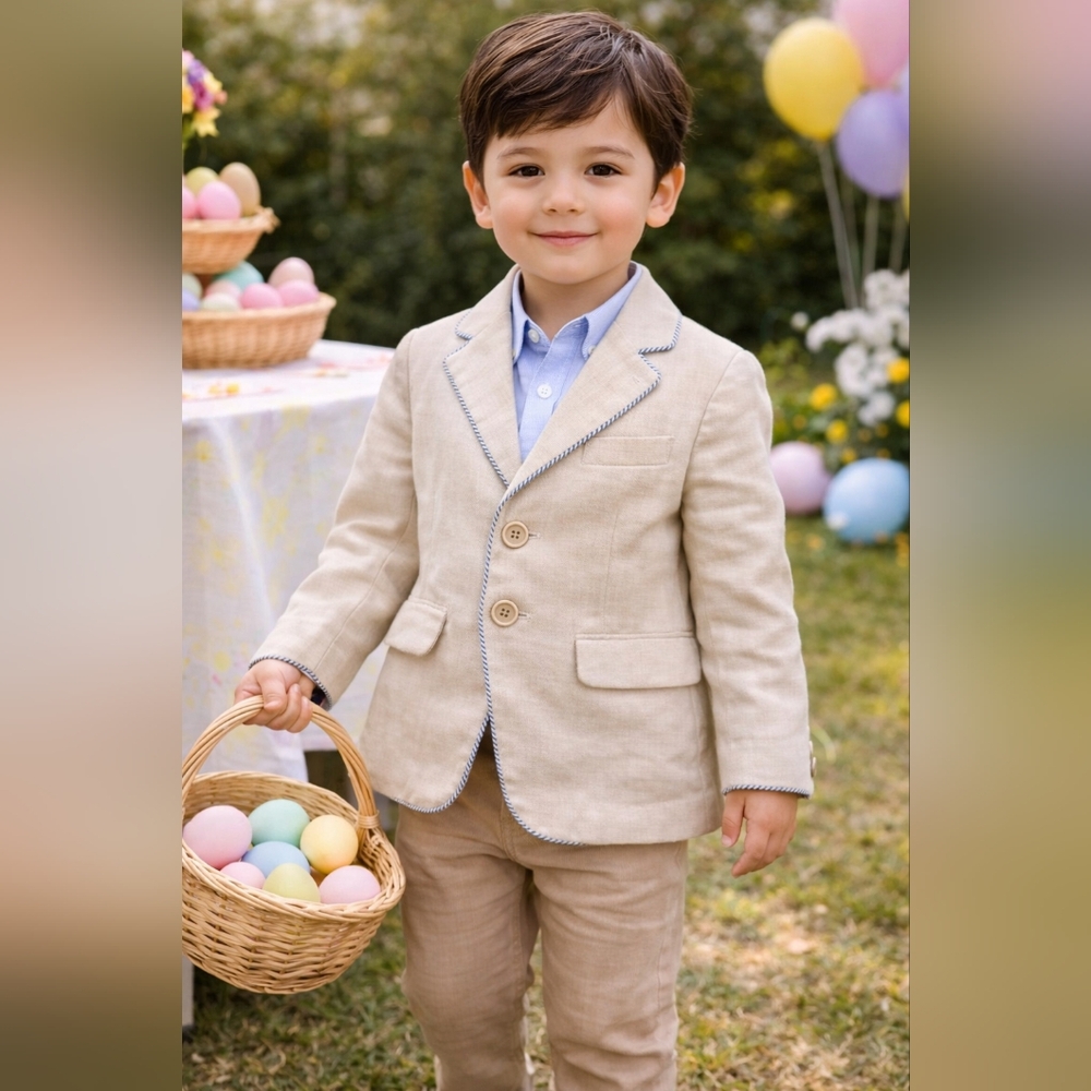 Simonetta Boy Linen Blazer Cream Lined Designer Toddler Jacket 3T Italy Wedding